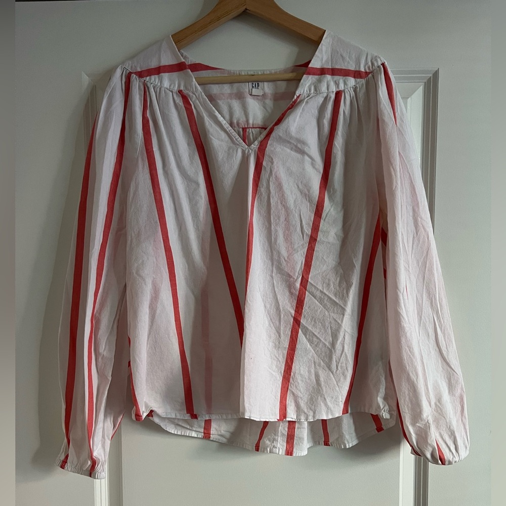 GAP Red and White Striped Cotton Blouse